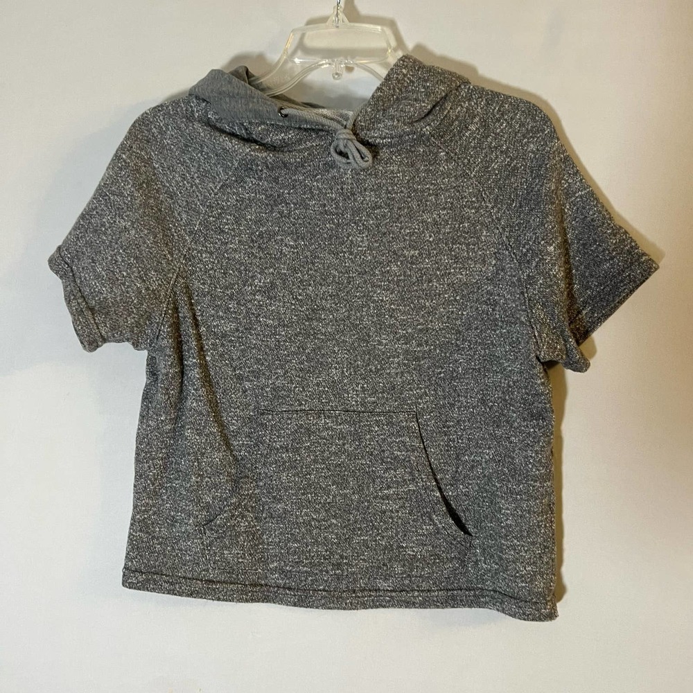 EXO Gray Cropped Short Sleeve Workout Sweatshirt S